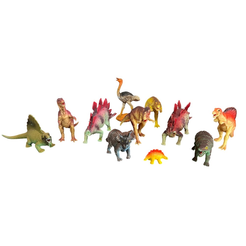 Vintage Style Dinosaur Toy Figures Lot of 11 T-Rex Stegosaurus Triceratops Mixed